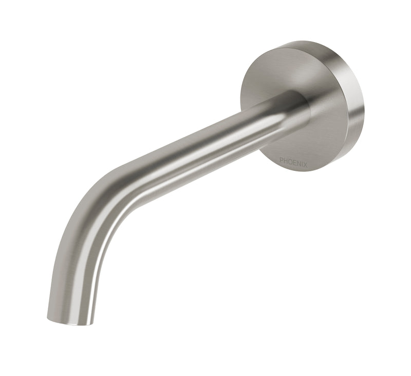PHOENIX VIVID SLIMLINE PLUS WALL BASIN / BATH OUTLET 180MM BRUSHED NICKEL
