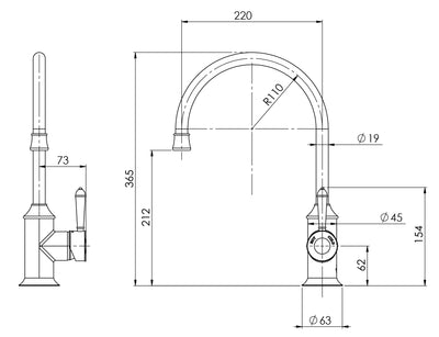PHOENIX NOSTALGIA GOOSENECK SINK MIXER 220MM CHROME AND WHITE