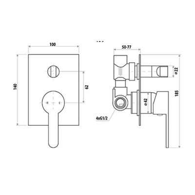 LINKWARE LOUI SHOWER DIVERTER MIXER 140MM CHROME