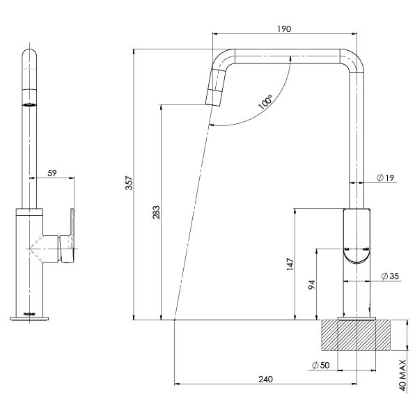 PHOENIX MEKKO SINK MIXER 190MM SQUARELINE BRUSHED NICKEL