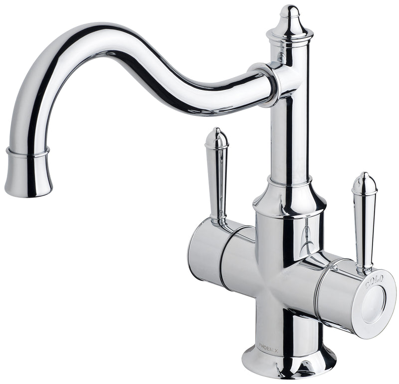 PHOENIX NOSTALGIA TWIN HANDLE SINK MIXER 220MM SHEPHERDS CROOK CHROME