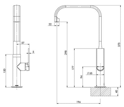 PHOENIX TEEL SQUARELINE LEAD FREE SINK MIXER 200MM BRUSHED NICKEL