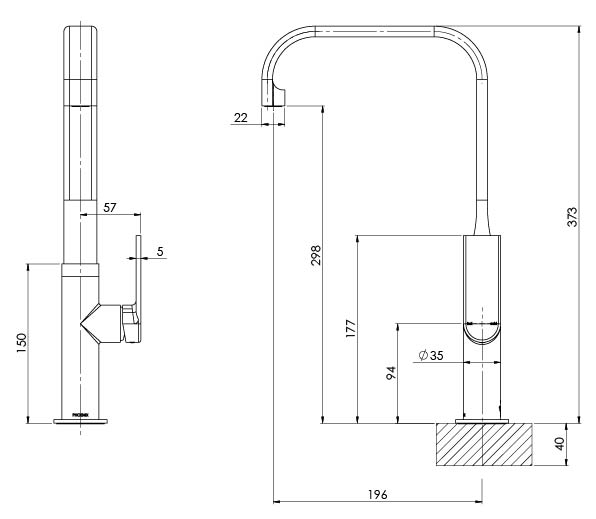PHOENIX TEEL SQUARELINE SINK MIXER 200MM MATTE BLACK