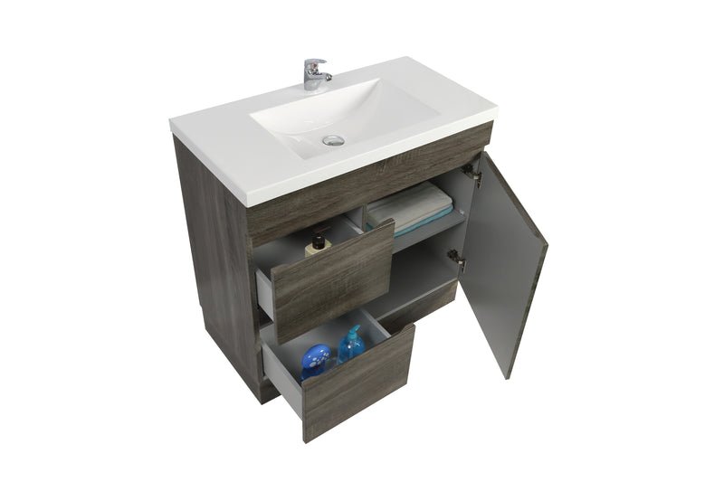 POSEIDON BERGE DARK GREY 750MM LEFT HAND DRAWER AND RIGHT HAND DRAWER SPACE SAVING FLOOR STANDING VANITY