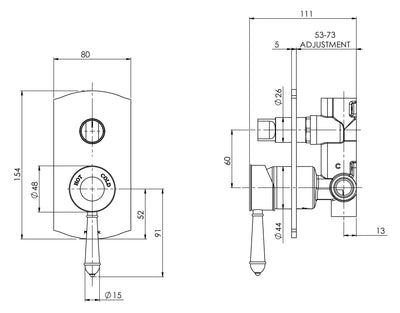 PHOENIX NOSTALGIA SHOWER / BATH DIVERTER MIXER 154MM CHROME AND WHITE