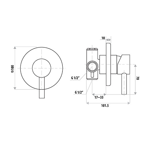 LINKWARE LOUI ROUND WALL MIXER 100MM CHROME