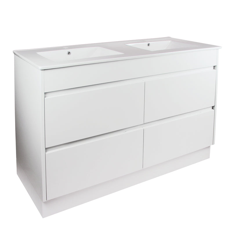 POSEIDON QUBIST MATTE WHITE 1200MM DOUBLE BOWL FREE STANDING VANITY