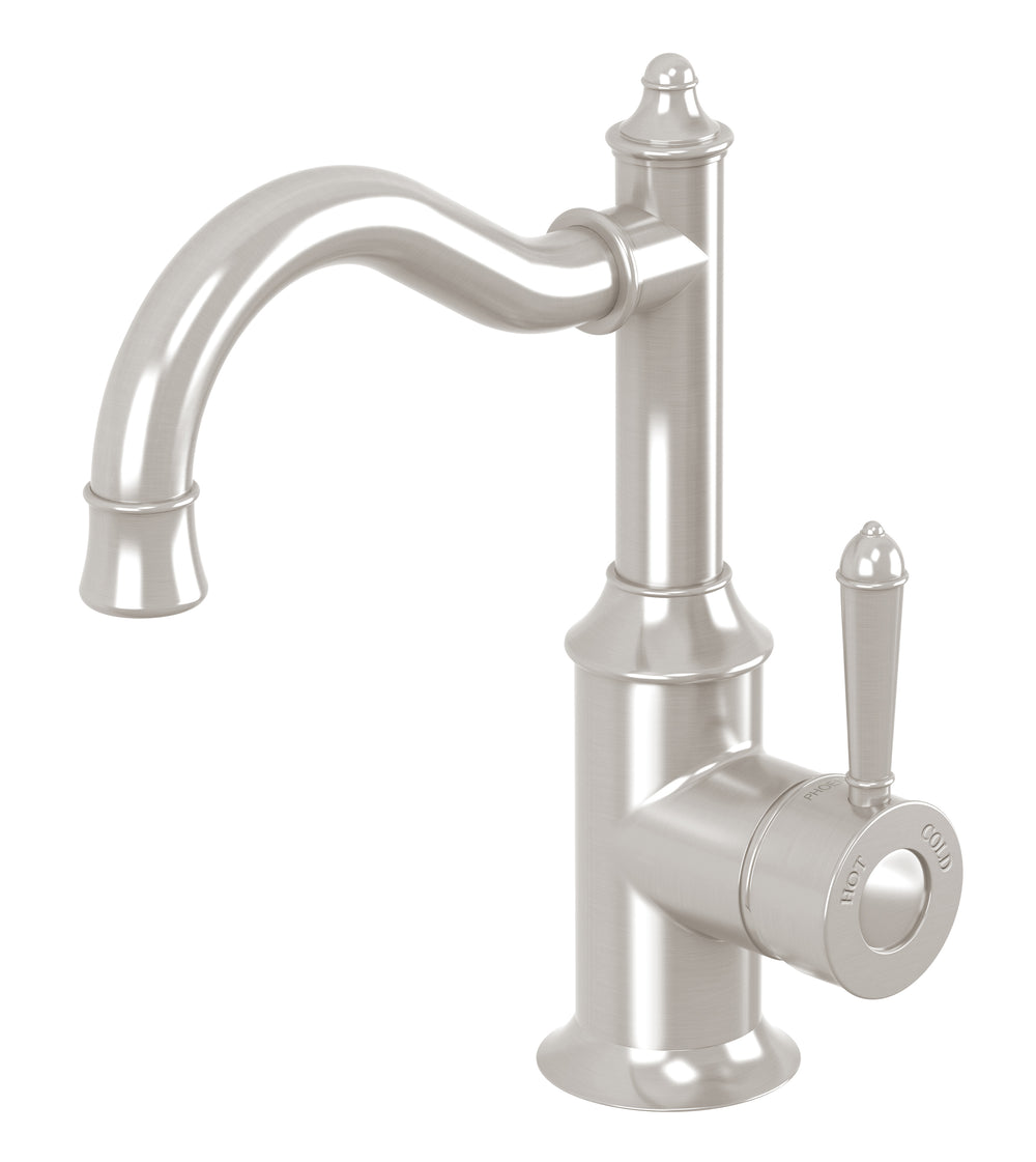 PHOENIX NOSTALGIA BASIN MIXER 160MM SHEPHERDS CROOK BRUSHED NICKEL
