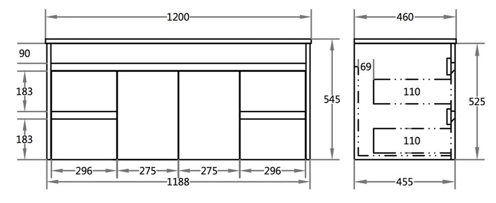 POSEIDON WHITE 1200MM SINGLE BOWL WALL HUNG VANITY