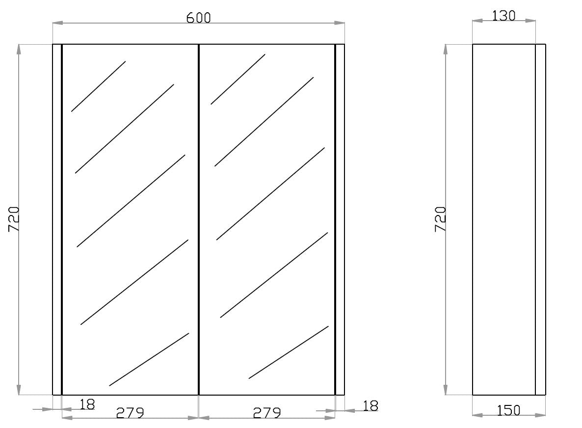 POSEIDON QUBIST DARK GREY MIRROR SHAVING CABINETS (AVAILABLE IN 600MM, 750MM AND 900MM)