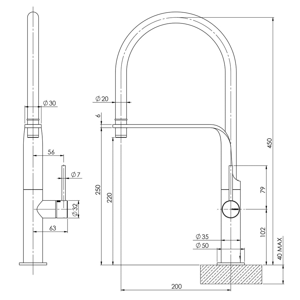 PHOENIX VIDO LEAD FREE FLEXIBLE HOSE SINK MIXER 450MM BRUSHED NICKEL