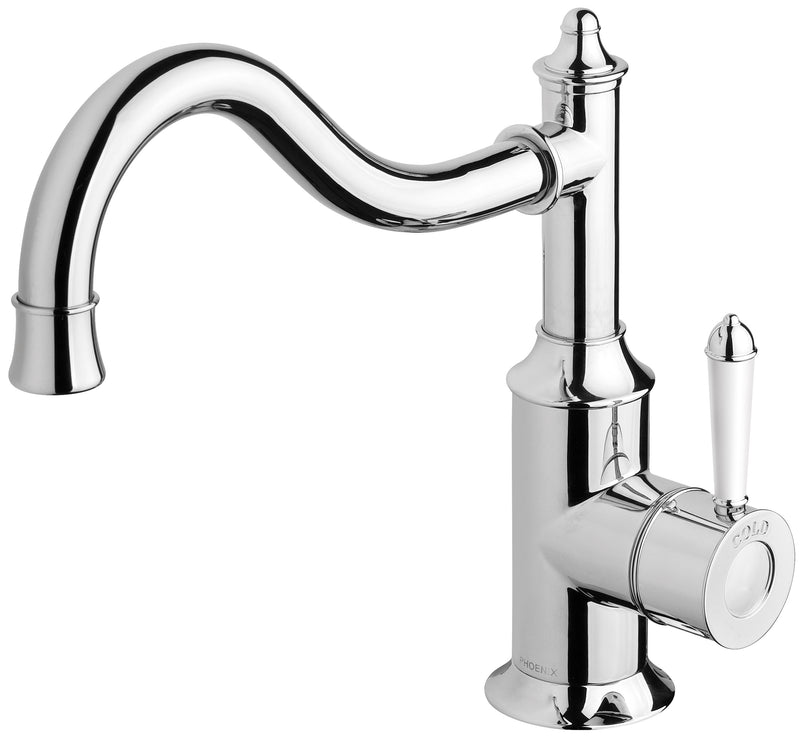 PHOENIX NOSTALGIA SINK MIXER 220MM SHEPHERDS CROOK CHROME AND WHITE