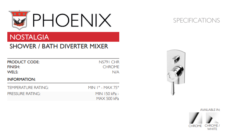 PHOENIX NOSTALGIA SHOWER / BATH DIVERTER MIXER CHROME