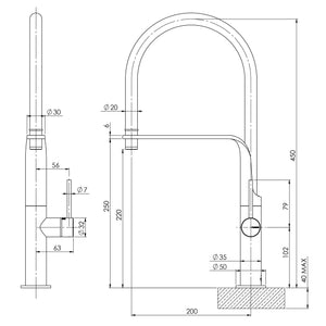 PHOENIX VIDO FLEXIBLE HOSE SINK MIXER 450MM MATTE BLACK