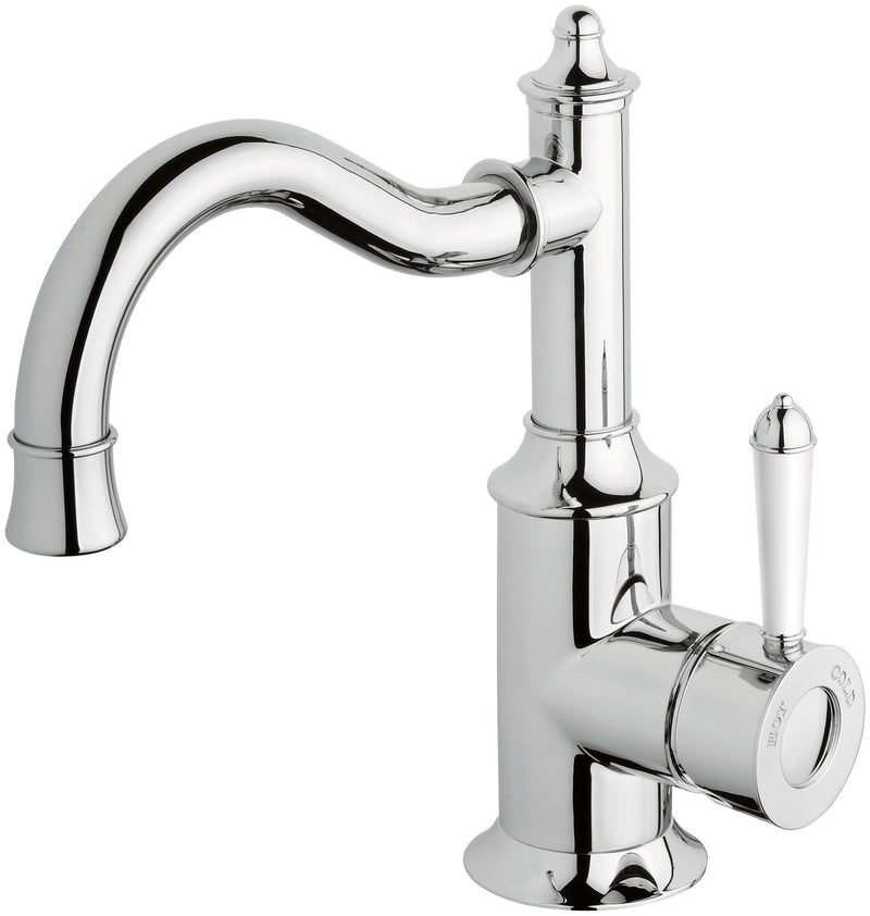 PHOENIX NOSTALGIA BASIN MIXER 160MM SHEPHERDS CROOK CHROME AND WHITE