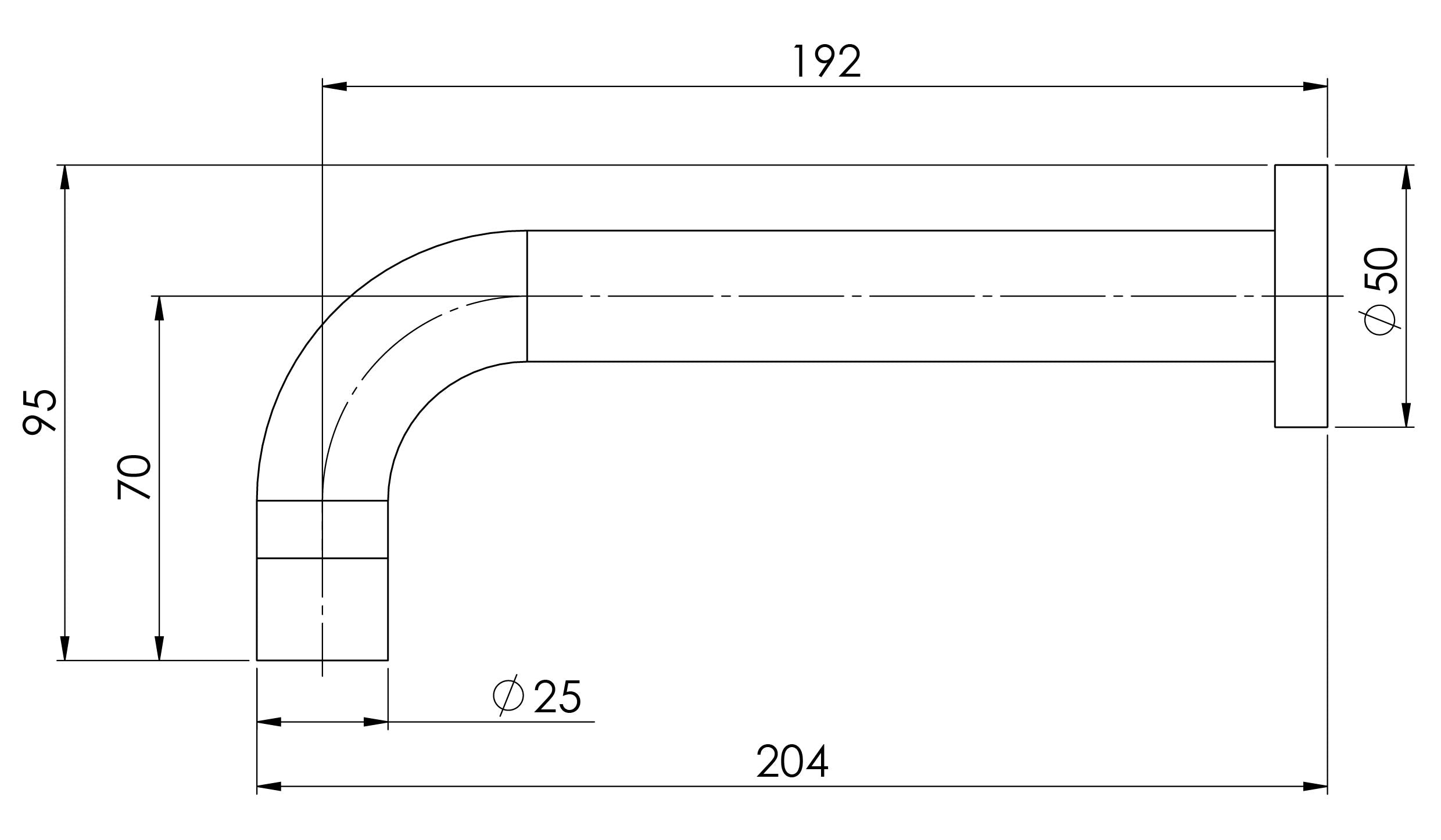 PHOENIX VIVID WALL BATH OUTLET 200MM CURVED CHROME