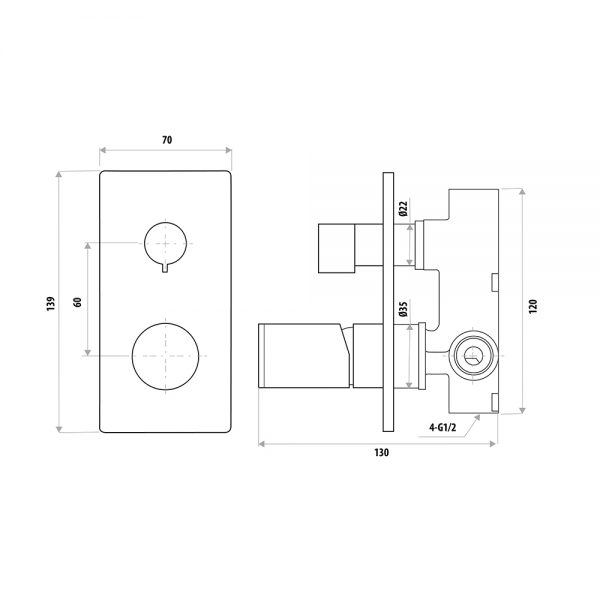 LINKWARE GABE DIVERTER MIXER MATTE BLACK AND CHROME