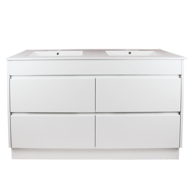 POSEIDON QUBIST MATTE WHITE 1200MM DOUBLE BOWL FREE STANDING VANITY