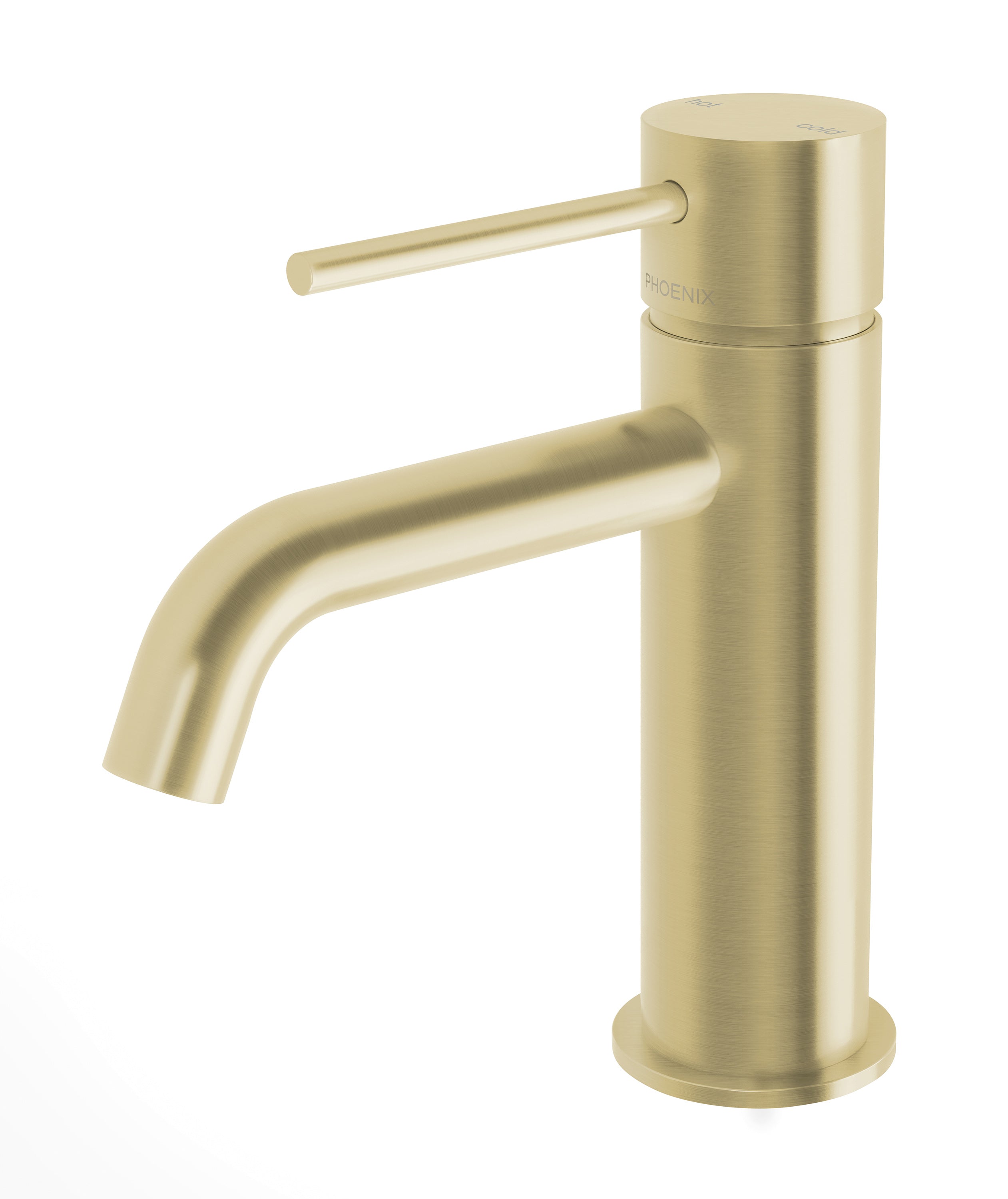 PHOENIX VIVID SLIMLINE BASIN MIXER CURVED OUTLET BRUSHED GOLD