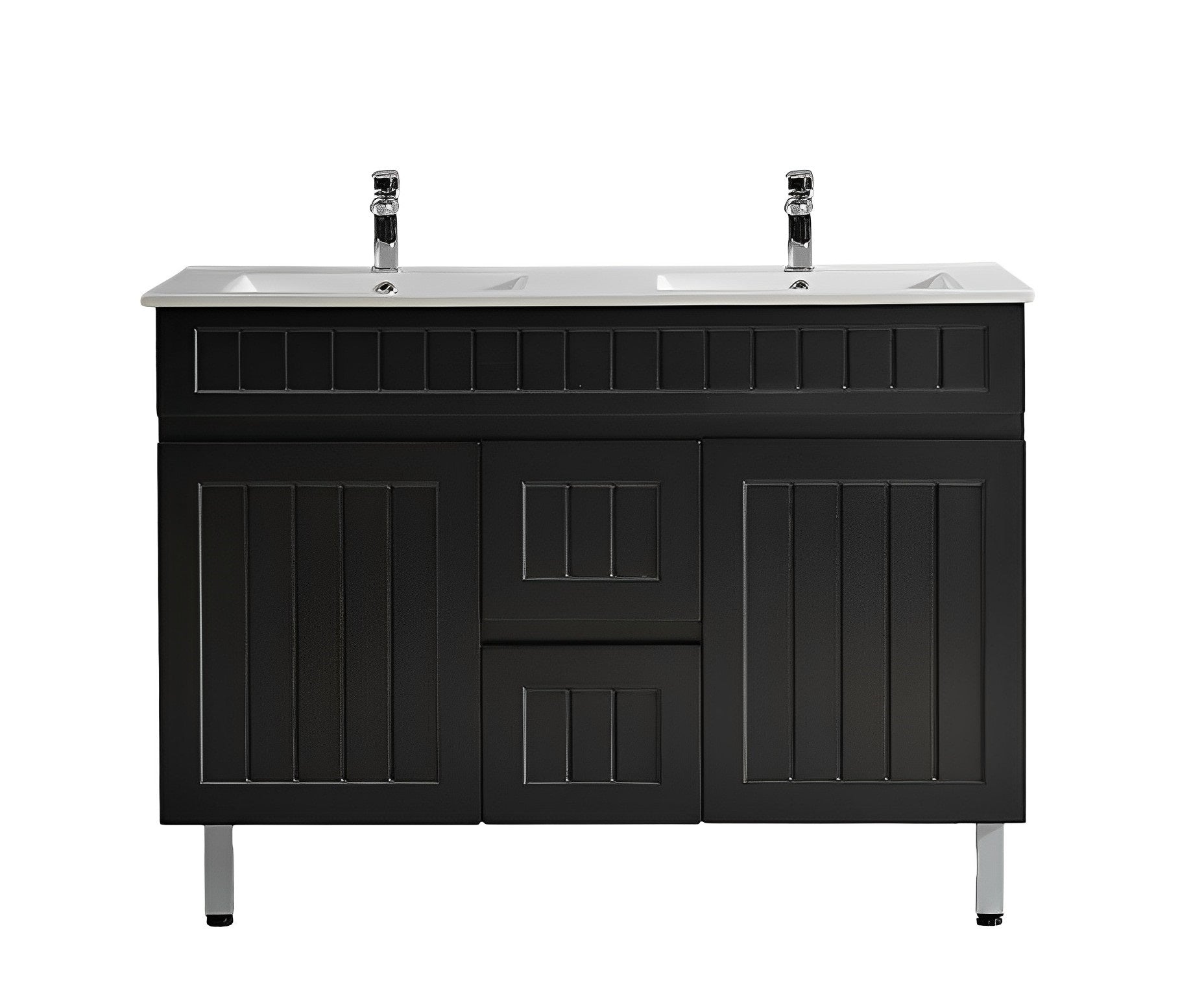 POSEIDON ACACIA SHAKER MATTE BLACK 1200MM DOUBLE BOWL FLOOR STANDING VANITY