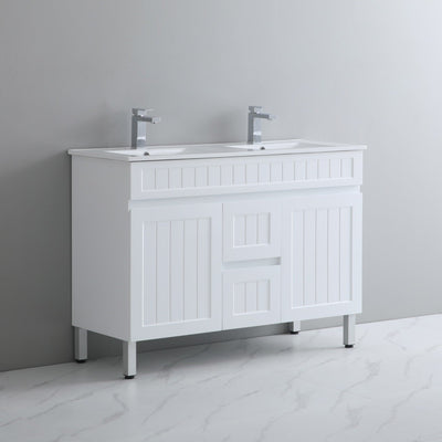 CETO ACACIA SHAKER MATTE WHITE 1200MM DOUBLE BOWL FLOOR STANDING VANITY