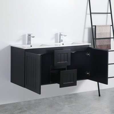 CETO ACACIA SHAKER MATTE BLACK 1200MM DOUBLE BOWL WALL HUNG VANITY