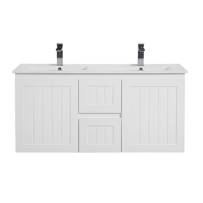 CETO ACACIA SHAKER MATTE WHITE 1200MM DOUBLE BOWL WALL HUNG VANITY