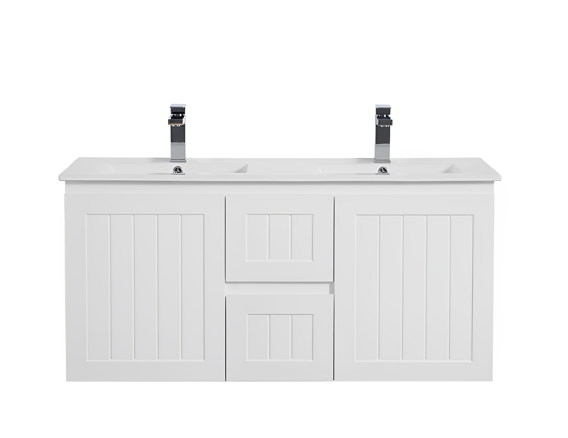 CETO ACACIA SHAKER MATTE WHITE 1200MM DOUBLE BOWL WALL HUNG VANITY