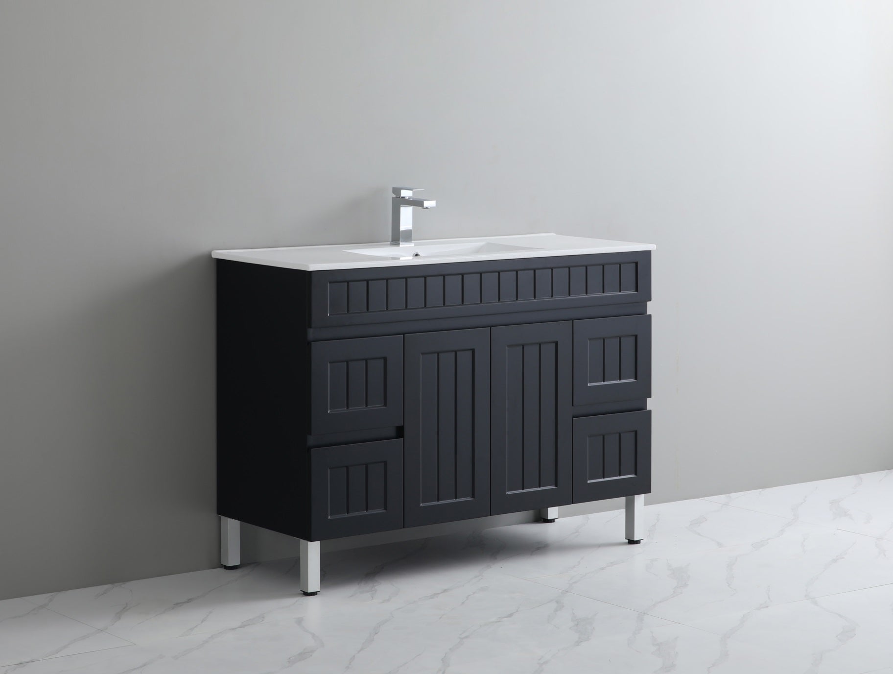 POSEIDON ACACIA SHAKER MATTE BLACK 1200MM SINGLE BOWL FLOOR STANDING VANITY