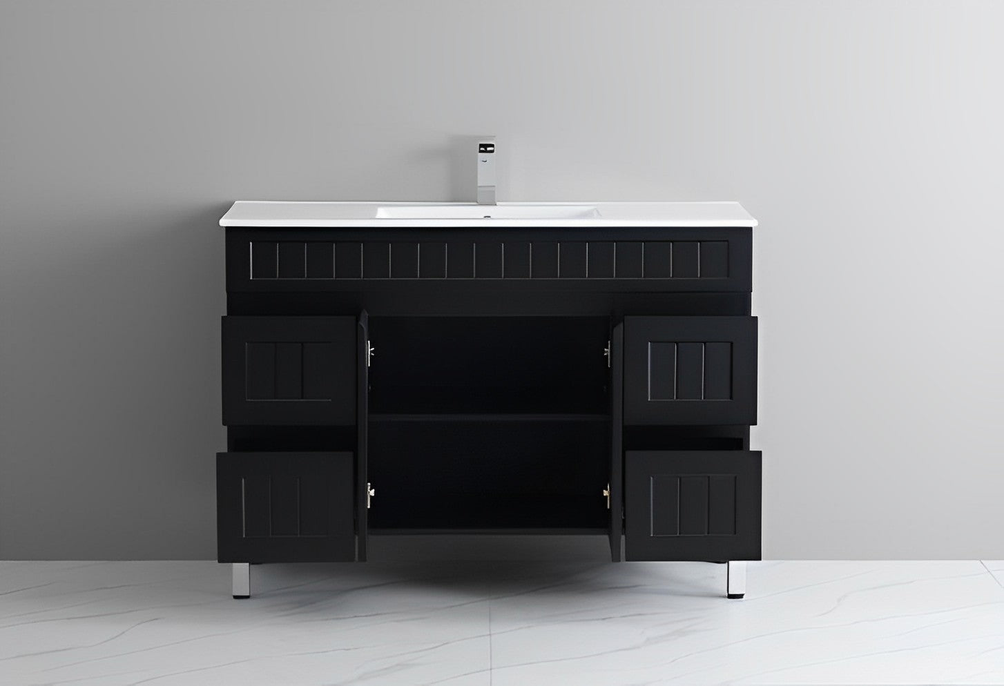 CETO ACACIA SHAKER MATTE BLACK 1200MM SINGLE BOWL FLOOR STANDING VANITY