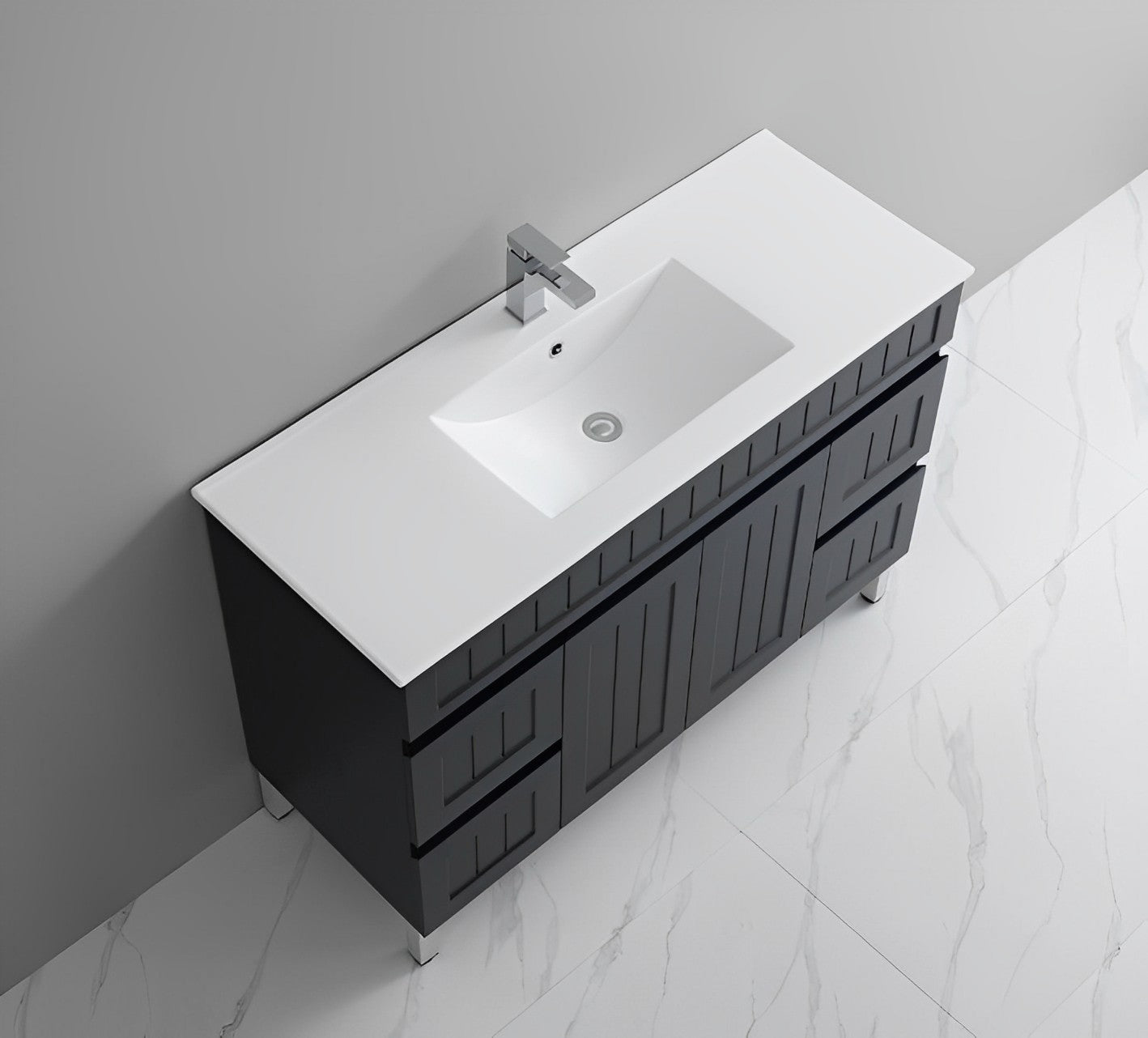 CETO ACACIA SHAKER MATTE BLACK 1200MM SINGLE BOWL FLOOR STANDING VANITY