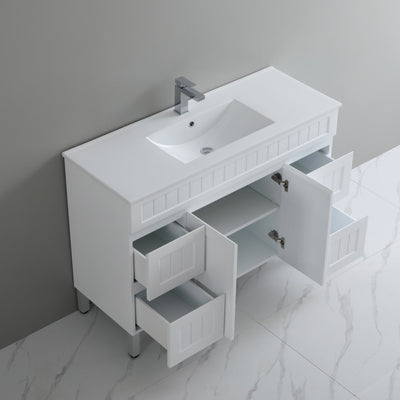 CETO ACACIA SHAKER MATTE WHITE 1200MM SINGLE BOWL FLOOR STANDING VANITY