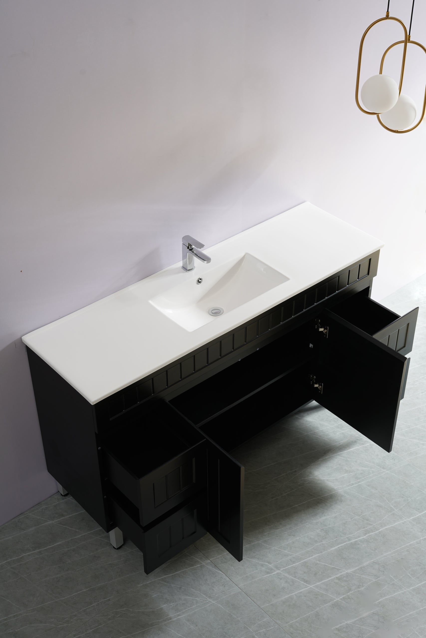 POSEIDON ACACIA SHAKER MATTE BLACK 1500MM SINGLE BOWL FLOOR STANDING VANITY