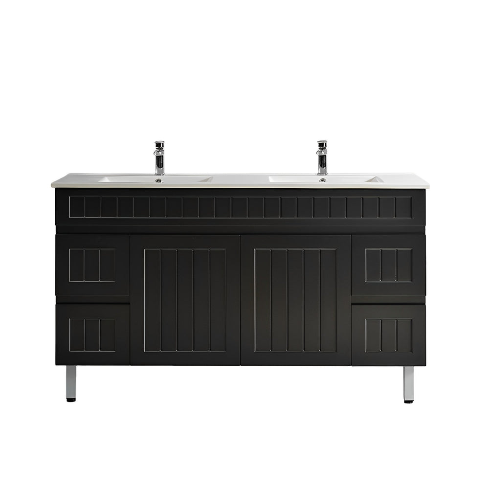 CETO ACACIA SHAKER MATTE BLACK 1500MM DOUBLE BOWL FLOOR STANDING VANITY