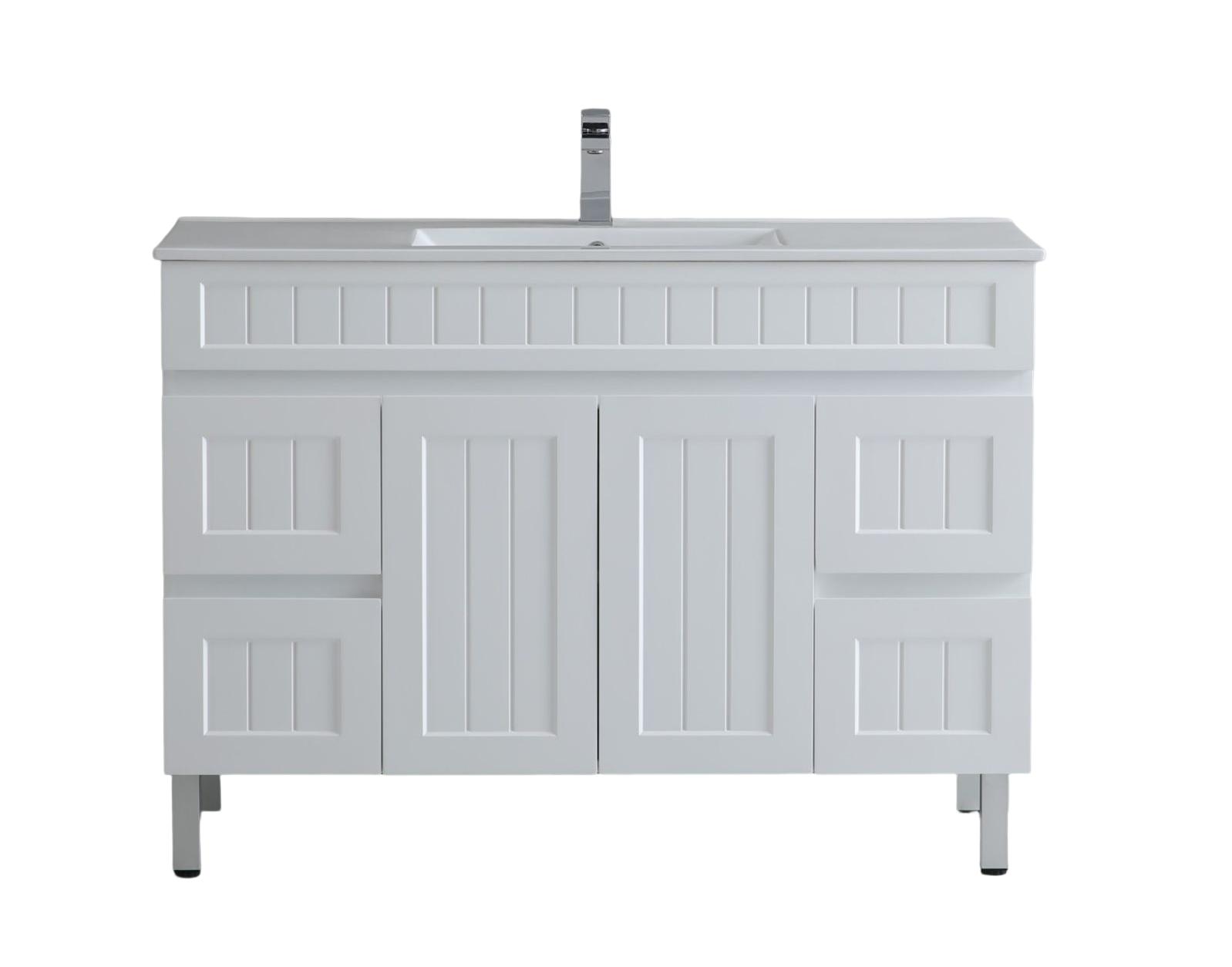 CETO ACACIA SHAKER MATTE WHITE 1500MM SINGLE BOWL FLOOR STANDING VANITY