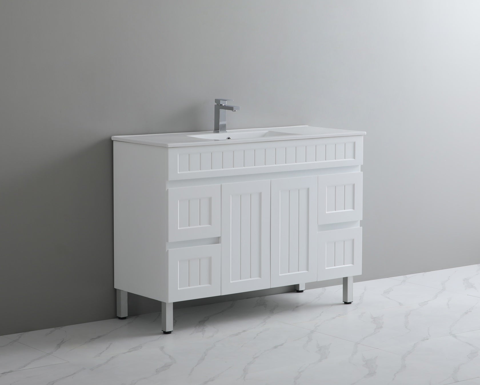 CETO ACACIA SHAKER MATTE WHITE 1500MM SINGLE BOWL FLOOR STANDING VANITY