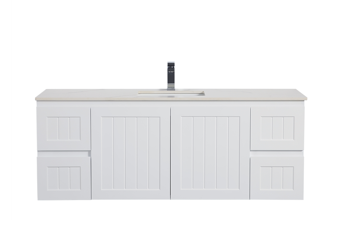 CETO ACACIA SHAKER MATTE WHITE 1500MM SINGLE BOWL WALL HUNG VANITY