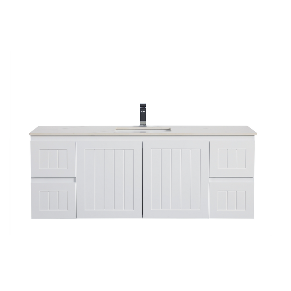 CETO ACACIA SHAKER MATTE WHITE 1500MM SINGLE BOWL WALL HUNG VANITY