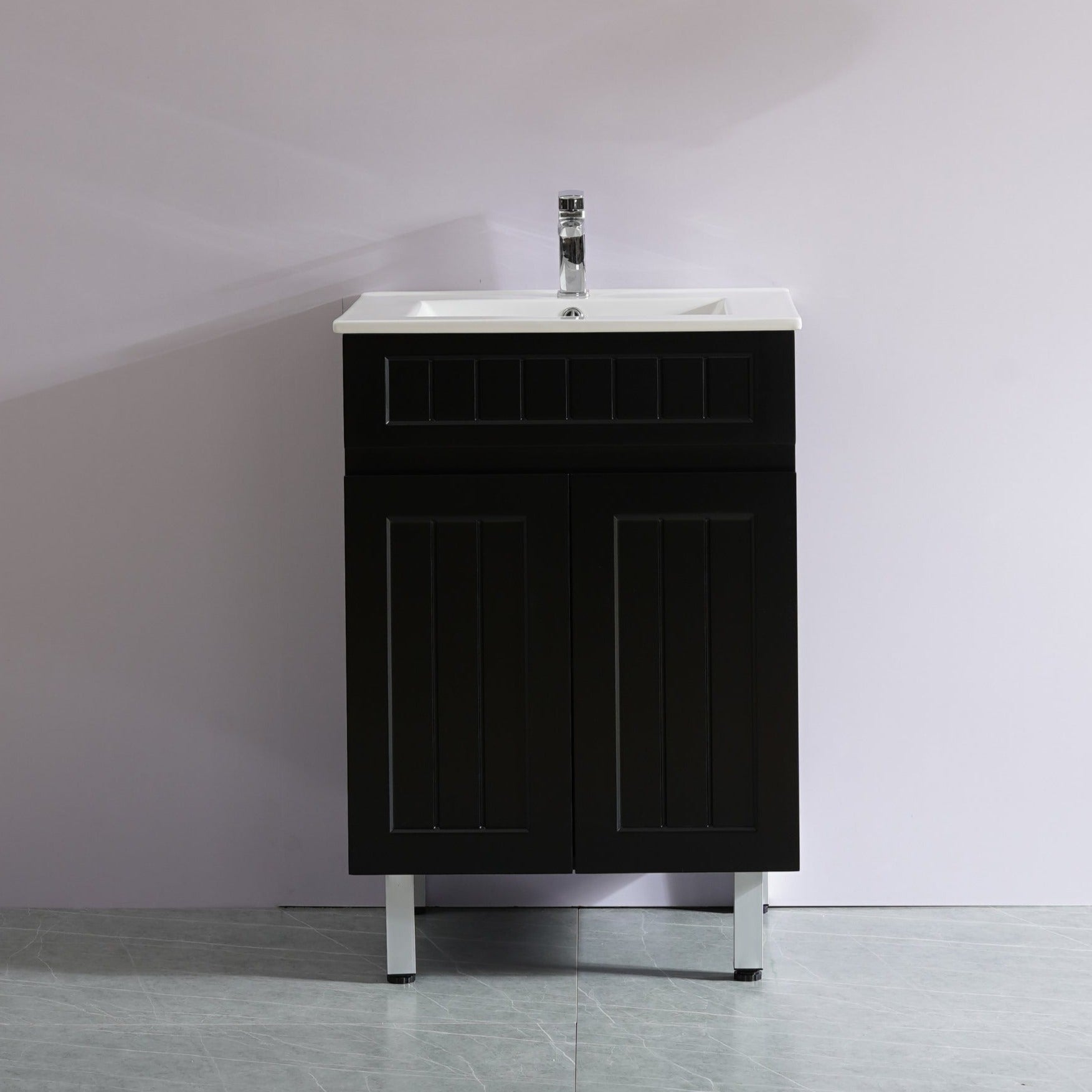 POSEIDON ACACIA SHAKER MATTE BLACK 600MM SINGLE BOWL FLOOR STANDING VANITY