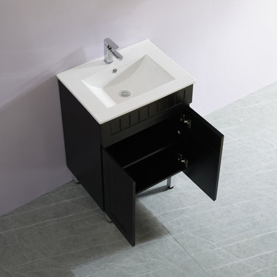 CETO ACACIA SHAKER MATTE BLACK 600MM SINGLE BOWL FLOOR STANDING VANITY
