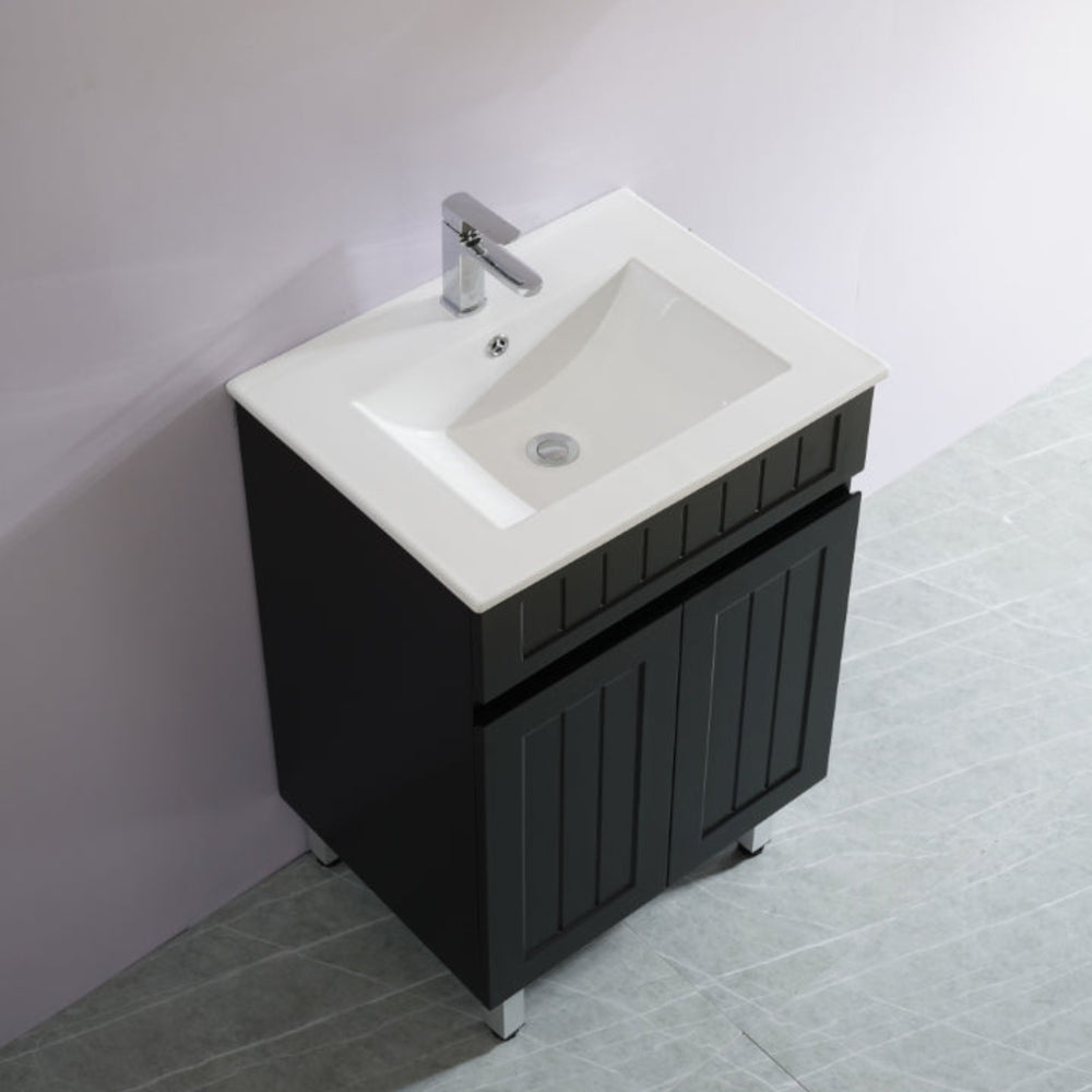CETO ACACIA SHAKER MATTE BLACK 600MM SINGLE BOWL FLOOR STANDING VANITY