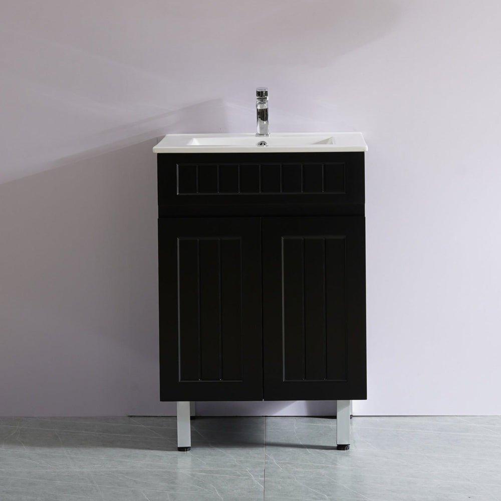 CETO ACACIA SHAKER MATTE BLACK 600MM SINGLE BOWL FLOOR STANDING VANITY