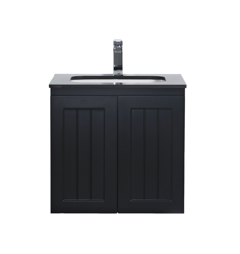 POSEIDON ACACIA SHAKER MATTE BLACK 600MM WALL HUNG VANITY