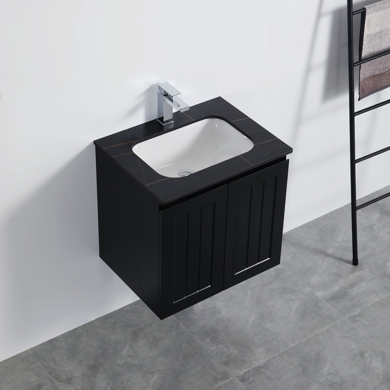 POSEIDON ACACIA SHAKER MATTE BLACK 600MM WALL HUNG VANITY