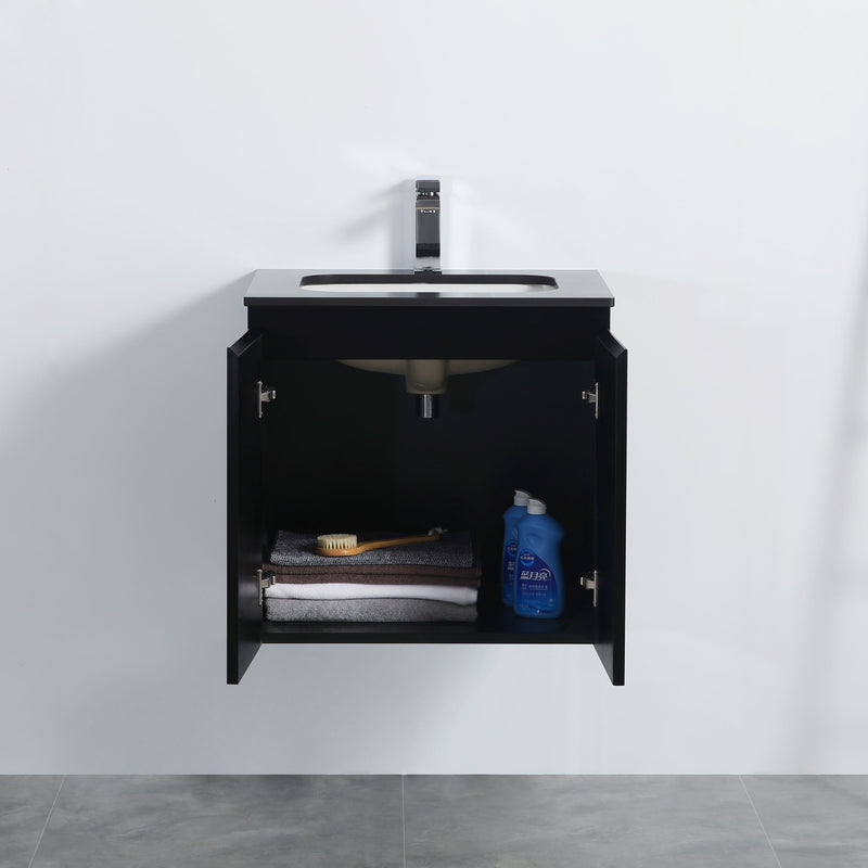 POSEIDON ACACIA SHAKER MATTE BLACK 600MM WALL HUNG VANITY