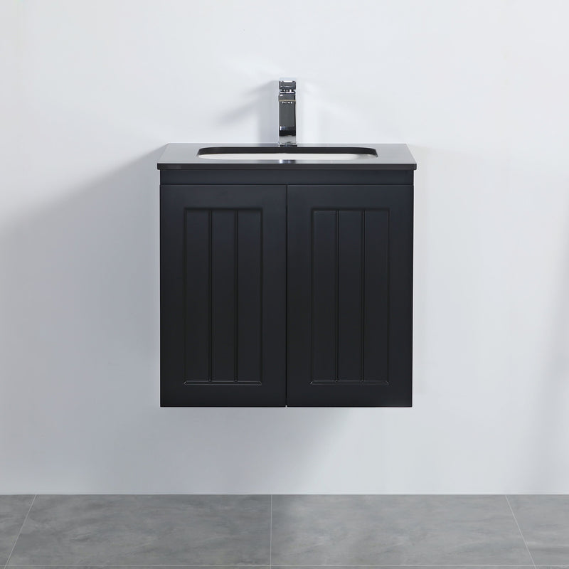 POSEIDON ACACIA SHAKER MATTE BLACK 600MM WALL HUNG VANITY