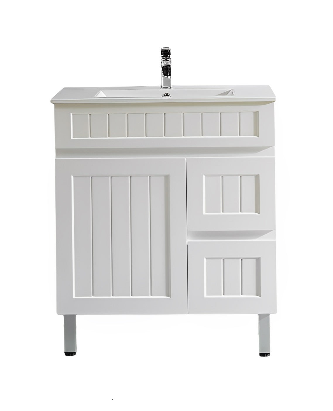 POSEIDON ACACIA SHAKER MATTE WHITE 750MM FLOOR STANDING VANITY (AVAILABLE IN LEFT HAND DRAWER AND RIGHT HAND DRAWER)