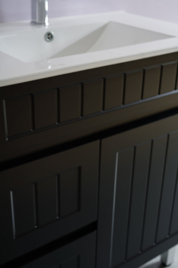 POSEIDON ACACIA SHAKER MATTE BLACK 750MM SINGLE BOWL FLOOR STANDING VANITY (AVAILABLE IN LEFT AND RIGHT HAND DRAWER)