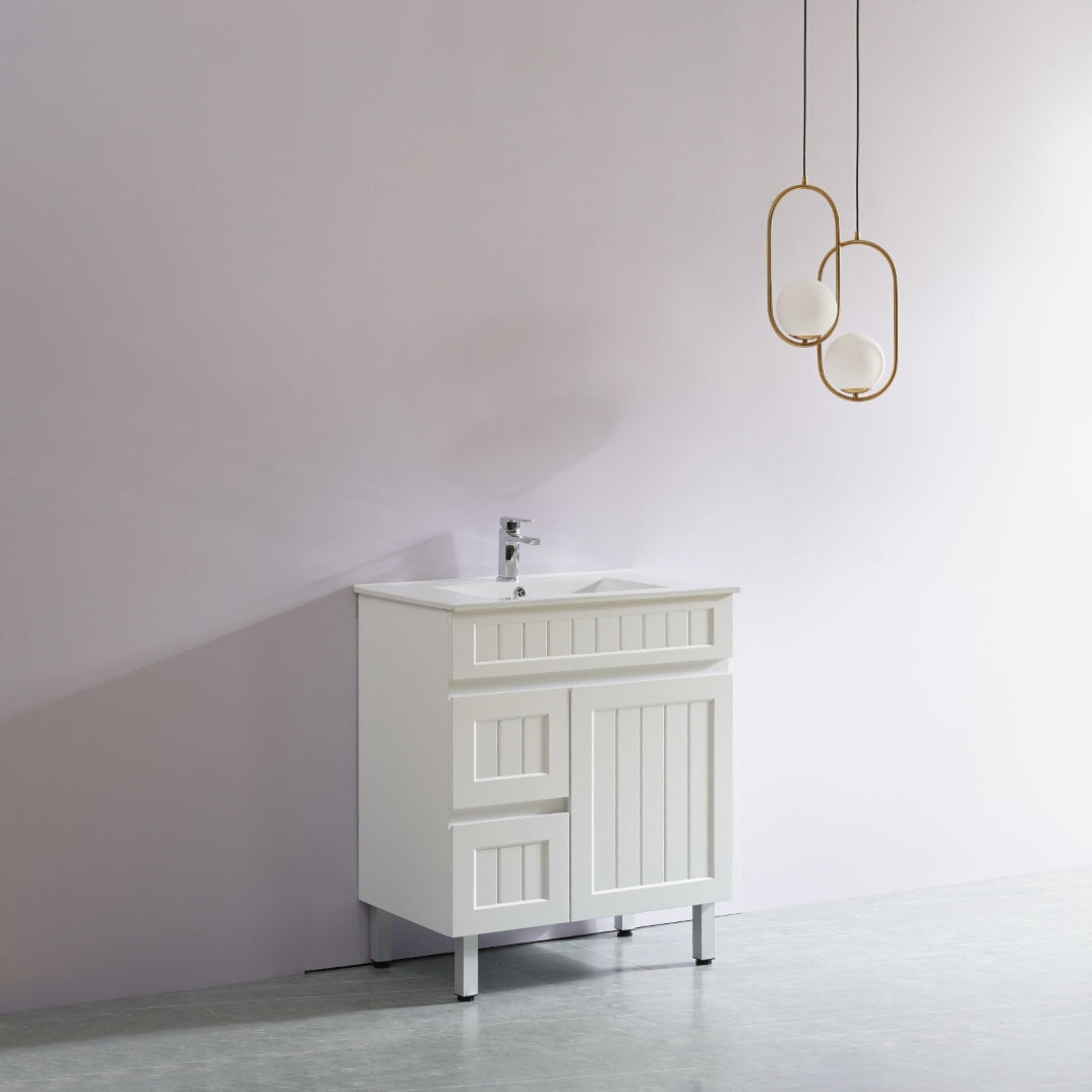 CETO ACACIA SHAKER MATTE WHITE 750MM FLOOR STANDING VANITY (AVAILABLE IN LEFT HAND DRAWER AND RIGHT HAND DRAWER)