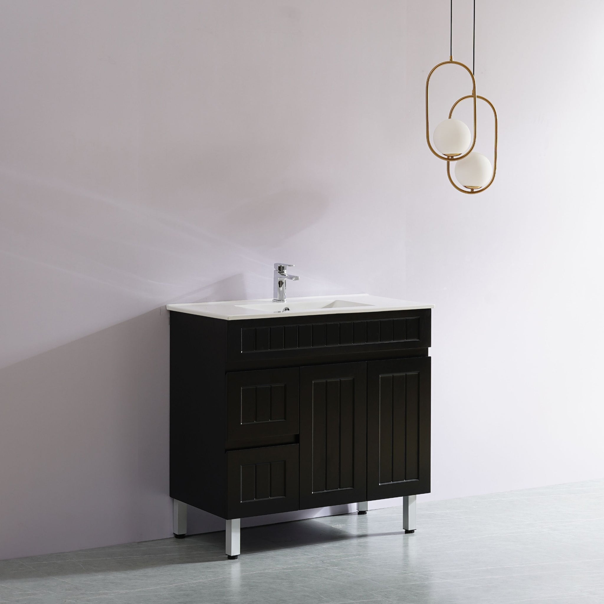 CETO ACACIA SHAKER MATTE BLACK 900MM FLOOR STANDING VANITY (AVAILABLE IN LEFT HAND DRAWER AND RIGHT HAND DRAWER)